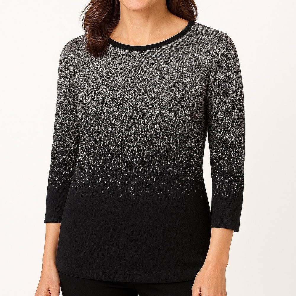Adrienne Vittadini Women's XL Black Metallic Ombre Knit Sweater Keyhole